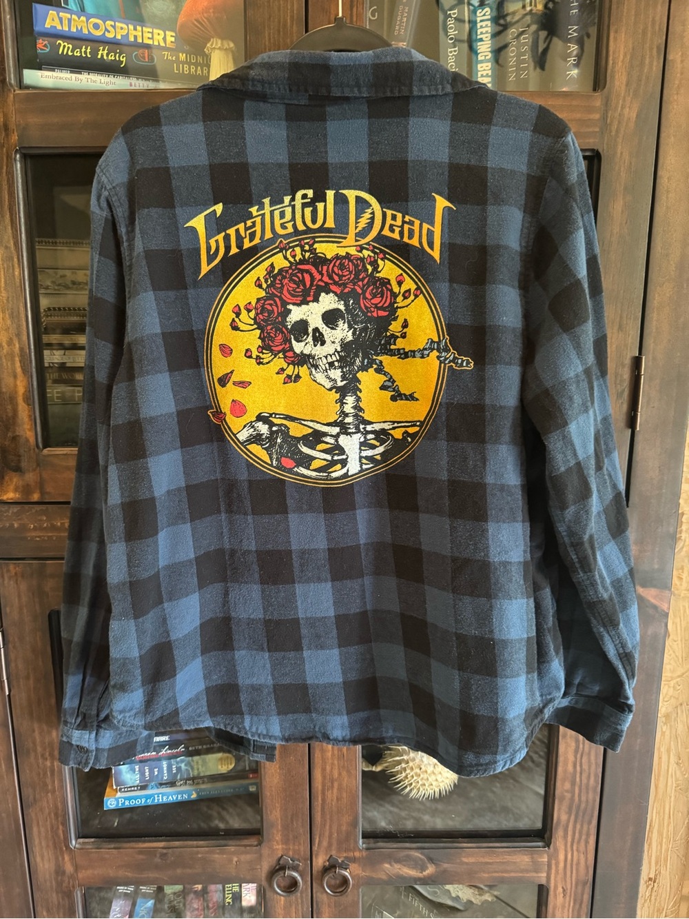 Grateful Dead Blue & Black Plaid Button-Down Shirt with Yellow Skull Graphic
